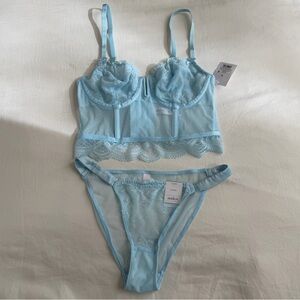 Auden Lingerie Corset Top + Undies Set in Baby Blue